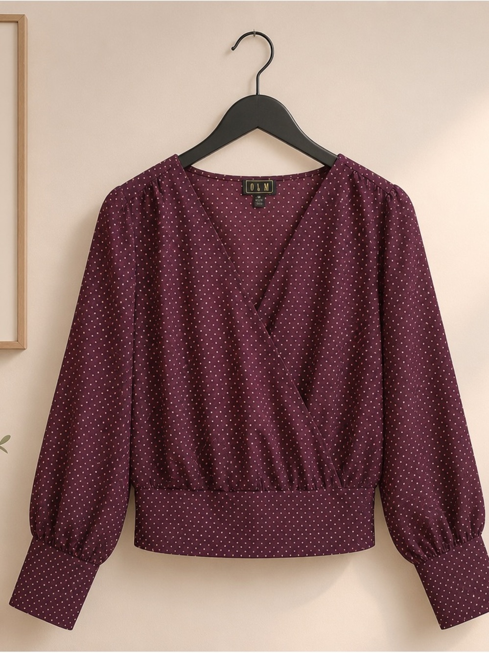 OIM Wine Polka Dot Wrap Blouse